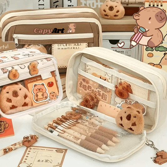 Nagy kapacitású 9 részes tolltartó kellékekkel